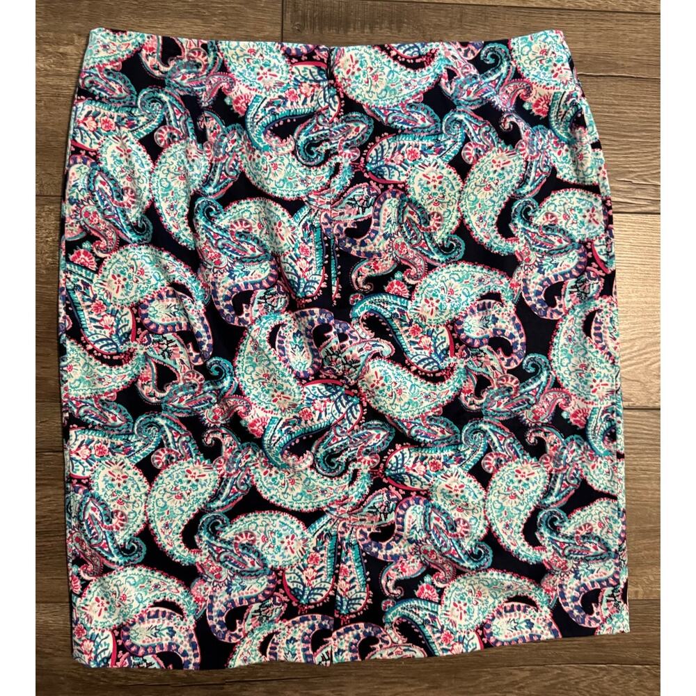 Talbots Petites‎ Navy Blue Paisley Pencil Skirt Size 14P